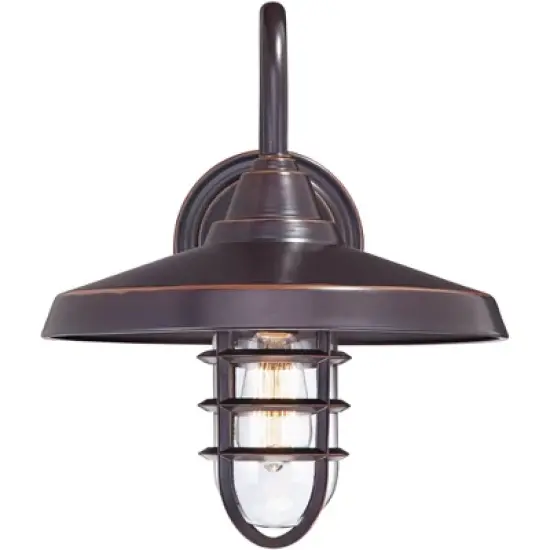 John Timberland Marlowe Rustic Industrial Outdoor Wall Light Fixtures Set of 2 Painted Bronze Hooded Cage 13" Clear Glass for Exterior image {2}