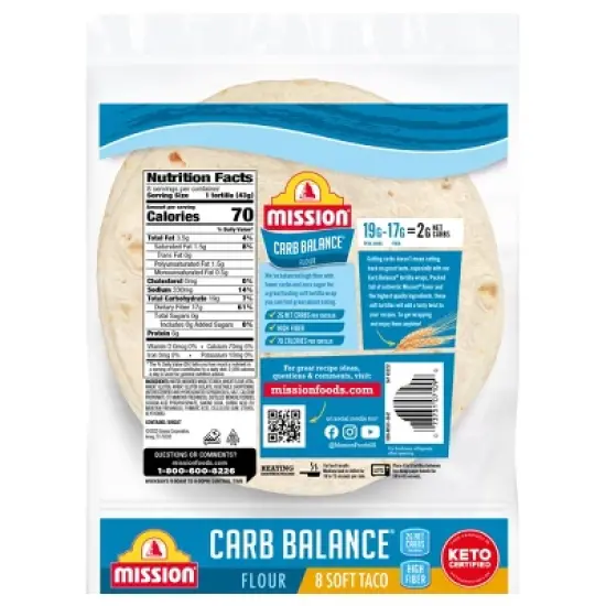 Mission Carb Balance Taco Size Soft flour Tortillas - 12oz/8ct image {1}