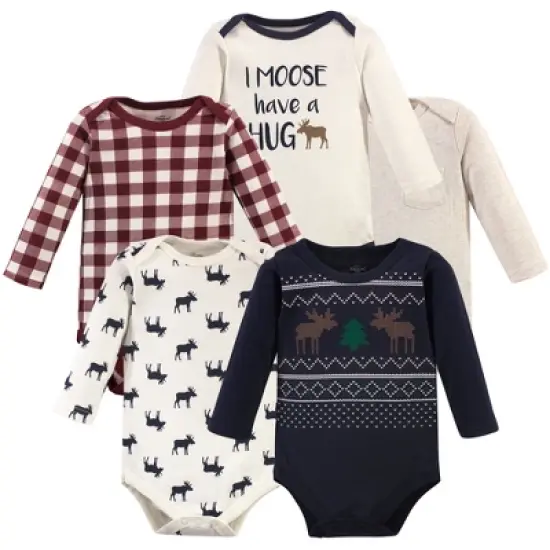 Little Treasure Baby Boy Cotton Long-Sleeve Bodysuits 5pk, Moose Sweater image {1}