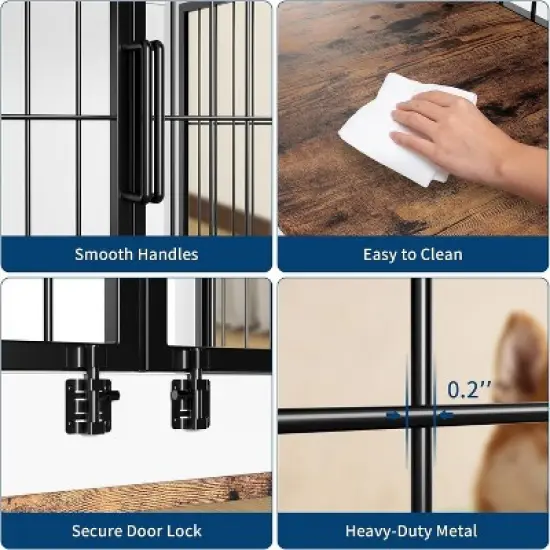 Acekool Dog Crate Furniture with Cat Tower & Shelving, 2-in-1 Wooden Pet Cage, Multi-Level Play, Side Table, Adjustable Bowls image {3}