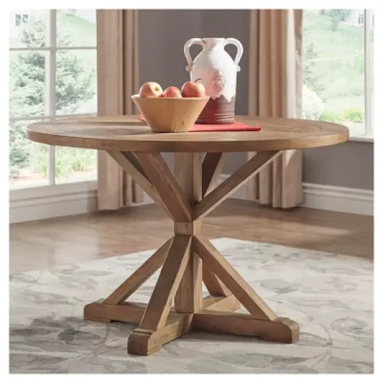 Sierra Round Farmhouse Pedestal Base Wood Dining Table - Inspire Q image {2}