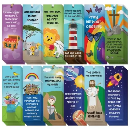 Faithful Finds 72 Pack Christian Bookmarks Bulk, Religious Scripture, 12 Bible Verse Quotes for Kids, 6 x 2 In image {8}