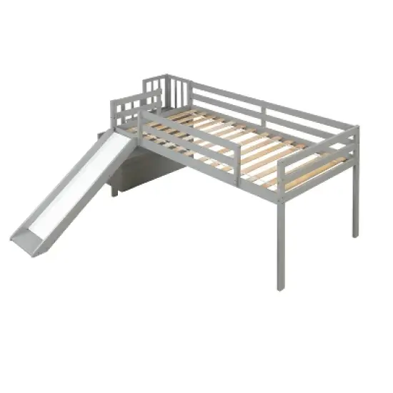 Twin size Loft Bed with Staircase, Safety Guardrails and Slide-ModernLuxe image {3}