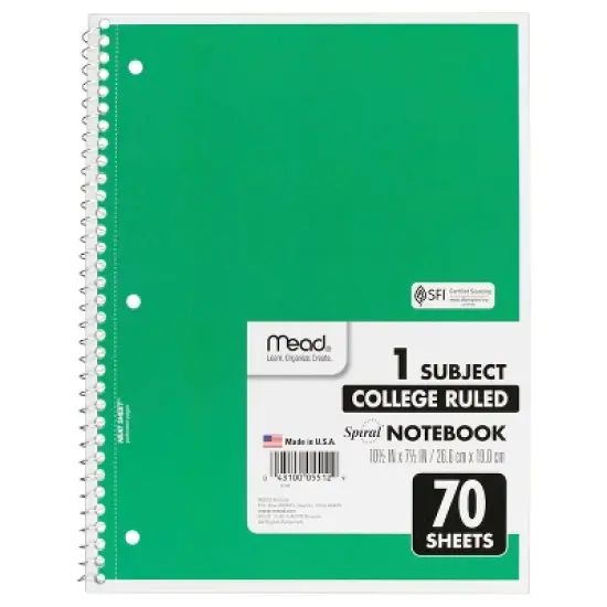 Mead&reg; Spiral 1 Subject Notebook, College Ruled, 70 Sheets Per Book, Pack of 6 image {1}