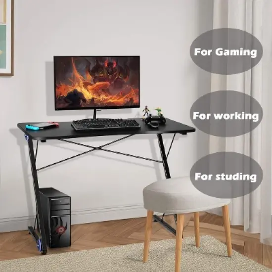 Tangkula Gaming Desk with LED 43.5-Inch Racing Style Computer Desk with Z-Shaped Metal Frame & Carbon Fiber Desktop Ergonomic image {5}