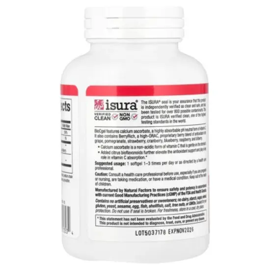 Natural Factors BioCgel&trade;, Buffered Vitamin C with BerryRich&reg;, 90 Softgels image {2}
