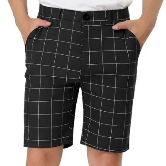 Lars Amadeus Men's Summer Plaid Shorts Slim Fit Flat Front Dress Checked Short Pants image {8}