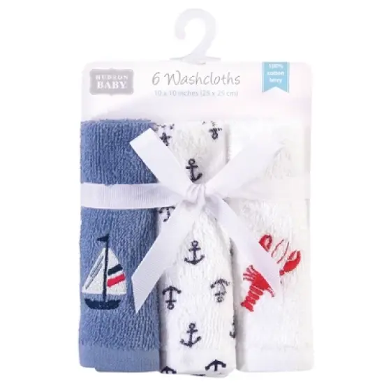 Hudson Baby Infant Boy Super Soft Cotton Washcloths, Lobster, One Size image {1}