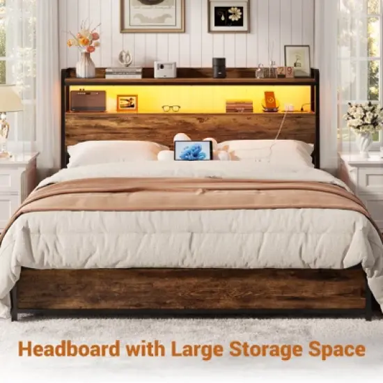 Aheaplus Storage Headboard, Head Board with Charge Station and LED Light image {5}