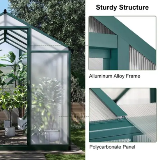 Heavy-Duty Greenhouse Aluminum Walk-In Greenhouse with Adjustable Ventilation and Lockable Door for Vegetables Herbs and Outdoor Plants Green image {4}