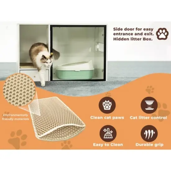 ATJafurn 37.4 " Hidden Cat Litter Box Cabinet with Magnetic Light Strip and Drawer, Modern Furniture Style Kitty Cat Cabinet for Apartment image {11}