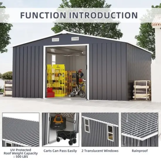 12x10 FT Outdoor Storage Shed, Metal Shed with Two Windows and 4 Vents, Lockable Sliding Double Door Outdoor Tool Sheds image {1}