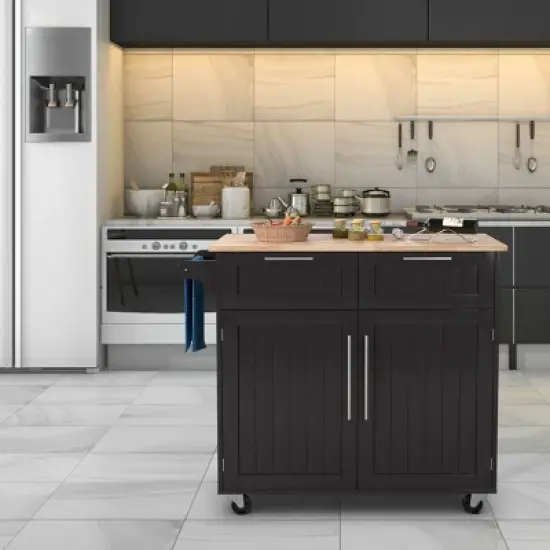 Costway Rolling Kitchen Cart Island Heavy Duty Storage Brown Trolley Cabinet Utility Modern image {2}