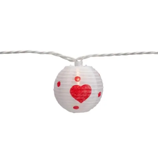 Northlight 10-Count White and Red Heart Paper Lantern Valentine's Day Lights, 8.5ft White Wire image {3}