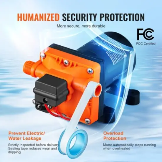 VEVOR Water Diaphragm Pump, 12V DC, 3.5 GPM Flow, 55 PSI Rated Pressure (40-80 PSI Adjustable), 1/2" MNPT Self Priming Sprayer Pump, Orange image {4}