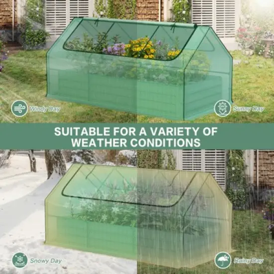 Aoodor 6 x 3 x 1 ft Raised Garden Bed with Mini Greenhouse Kit, Metal Planter Box with 2 Roll-Up Zipper Doors for Vegetables, Herbs, and Flowers image {5}