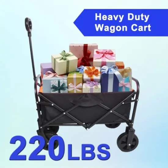 Mini Folding Wagon Garden Shopping Beach Cart (black+yellow) image {2}