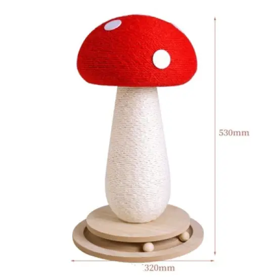 Fairyland&trade; - Mushroom Cat Scratching Post with Spinning Wood Base & Interactive Balls &ndash; Natural Sisal Rope Cat Scratcher, 20.9" Tall image {2}