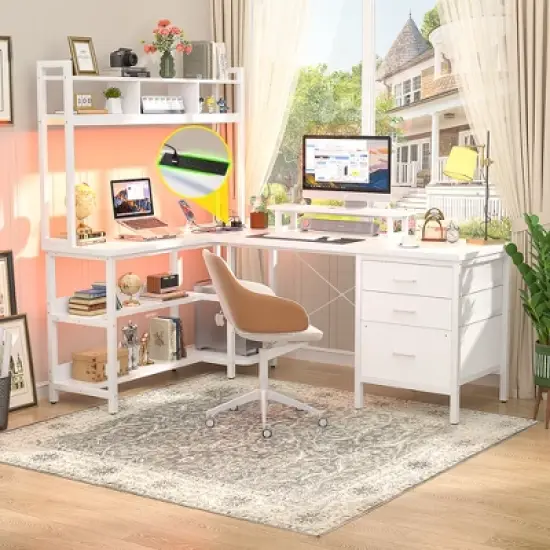 Aheaplus L Shaped Desk with Hutch, Gaming Desk with Led Lights image {11}