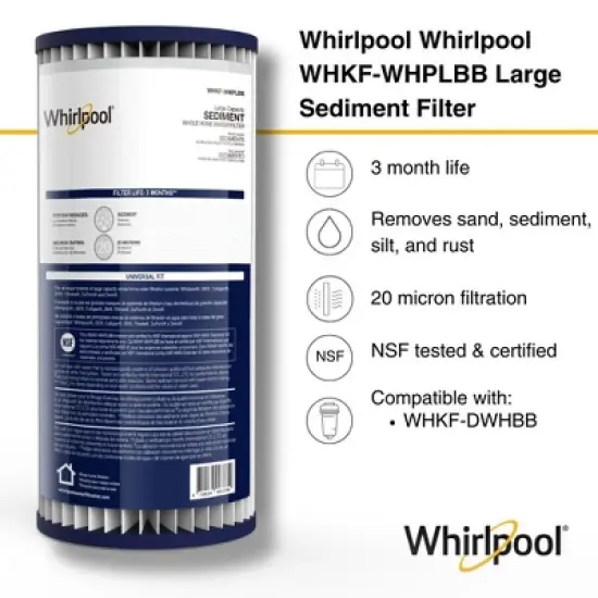 Whirlpool 10" x 4.5" Pleated Whole House Water Filter, 20 Micron, NSF Certified, WHKF-WHPLBB image {1}