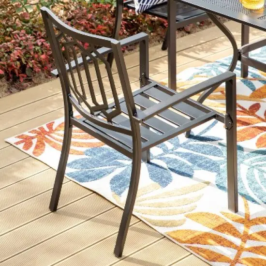 Captiva Designs 5pc Steel Outdoor Patio Dining Set with Patterned Arm Chairs & Square Table with Umbrella Hole Black image {6}