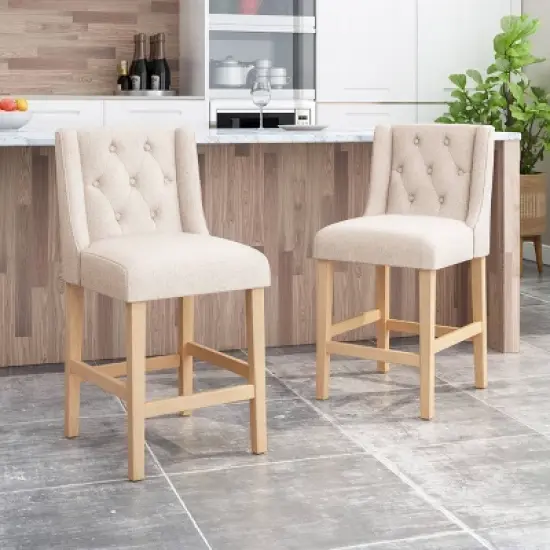 Set of 2 Landria Button Tufted Wingback Counter Height Barstools - Christopher Knight Home image {2}