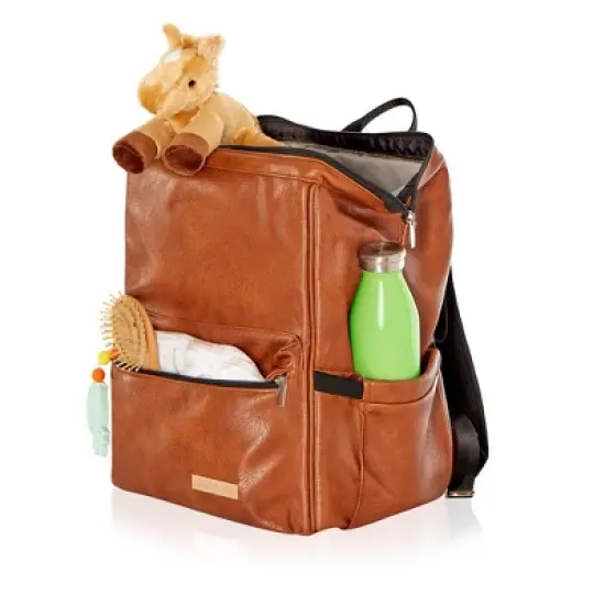 Hannah & Sophia Soho Large Traverse Baby Diaper Bag Backpack in Cognac, Water Resistant Changing Pad & Mini Mom Tote Included, Brown image {6}