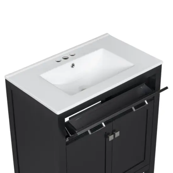 Whisen 30" Bathroom Storage Cabinet Bathroom Vanity with Ceramic Sink, Soft Close Doors, Adjustable Shelf and Flip Drawer image {10}