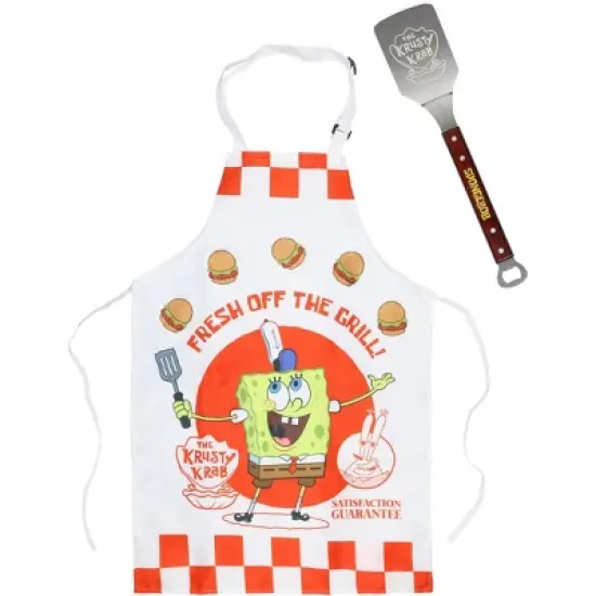 SpongeBob SquarePants Apron Grill Set | The Krusty Krab Apron And Spatula Set | Krabby Patty Metal Spatula Grilling Set Multicolored image {2}
