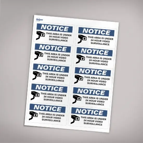Avery 24 Hour Video Surveillance Notice Labels, Waterproof, UV Resistant, Preprinted, 2" X 4", 20 Labels image {6}