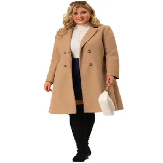 Agnes Orinda Women's Plus Size Fashion Notched Lapel Double Breasted Pea Coat image {2}