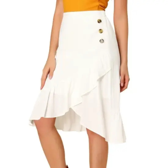 Allegra K Women's Button Decor High Waist Solid Color Asymmetrical Ruffle Skirt image {8}