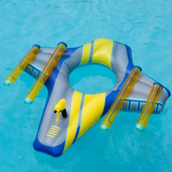 Swimline 46.5" Blue and Yellow Galactic Fighter Squirter Swimming Pool Float image {1}