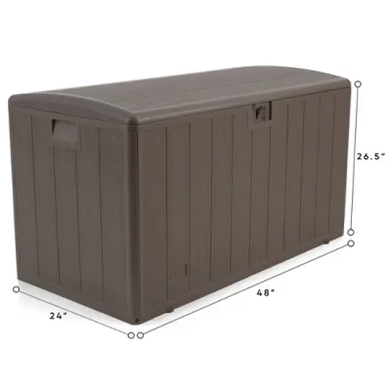 Plastic Development Group 105 Gallon Weatherproof Resin Outdoor Patio Storage Deck Box with Secure Lid Retainer Straps, Driftwood Gray image {4}