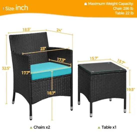 Yaheetech Wicker Rattan Coffee Table and Two Chairs Patio Conversation Set image {2}