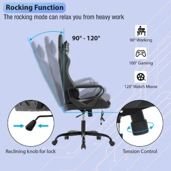 FDW Gaming Chiar Comfortable and Stylish Massage Office Chair with Adjustable Lumbar Support 360-Degree Swivel and Smooth-Rolling Casters image {2}