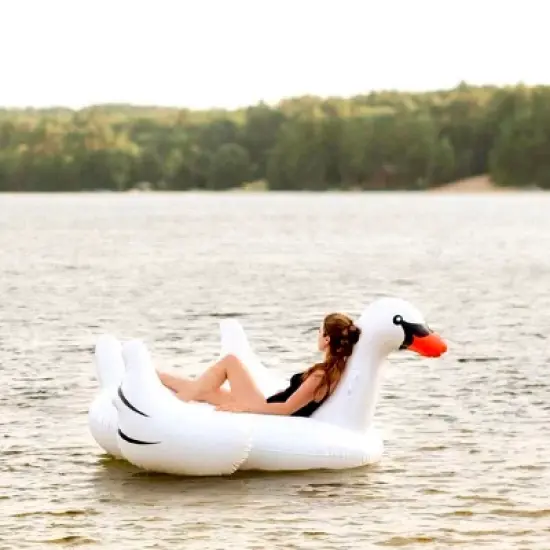 Swimline 75" Water Sports Inflatable Giant Swan 1-Person Swimming Pool Ride-On Float Toy - White/Black image {5}