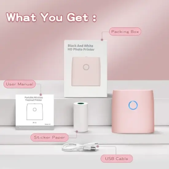 JADENS 2 Inch Mini Sticker Printer JD-21 Bluetooth with 5-roll paper image {5}