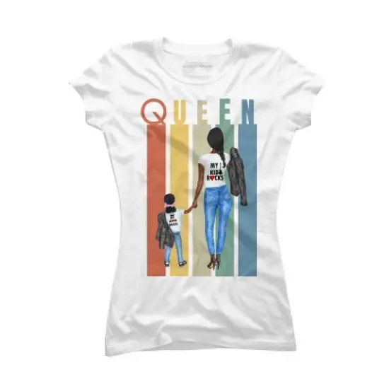 Junior's Design By Humans Mother's Day Black Mom Queen Retro Stripes By duron4 T-Shirt image {3}