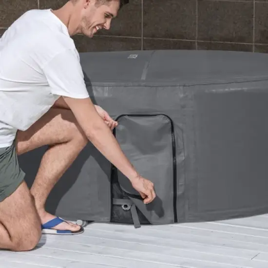 SaluSpa 71 x 26 Inch EnergySense Insulating Round Thermal Spa Cover with DuraPlus Weatherproof Material and Zippered Door for Pump, Gray image {4}