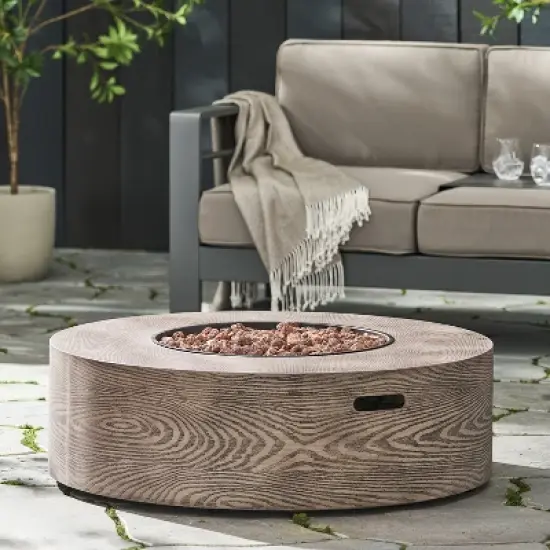 Aidan Round Iron Fire Pit with 50,000 BTU and External Tank Storage image {4}
