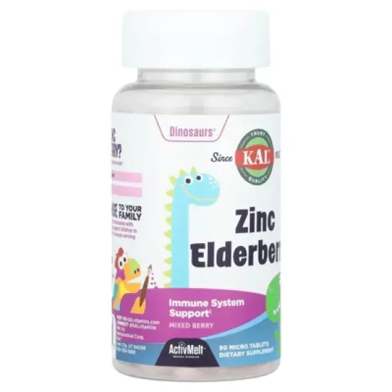 KAL Dinosaurs&reg;, Zinc Elderberry, Mixed Berry, 90 Micro Tablets image {3}