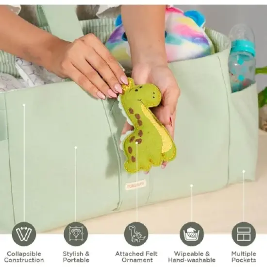 Folkulture Baby Diaper Caddy, Cotton Diaper Bag for Kids, Stylish Comfort Spacious Travel Essential Cart, Car Organizer for Diapers (Sage Green - 15") image {2}