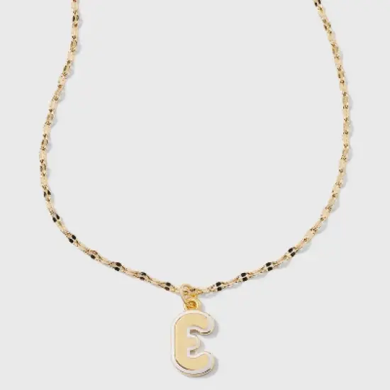 14K Gold Dipped Enamel Initial Pendant Necklace - A New Day&trade; Gold/White image {8}