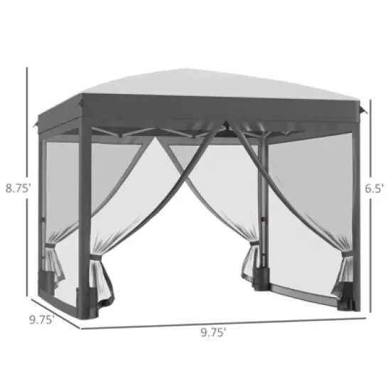 DSVIMOY 10'*10' Pop Up Canopy Tent with Netting, Instant Screen House Room, Height Adjustable with Windows, and Carry Bag, Beige, 118"*118"*106.25" image {2}