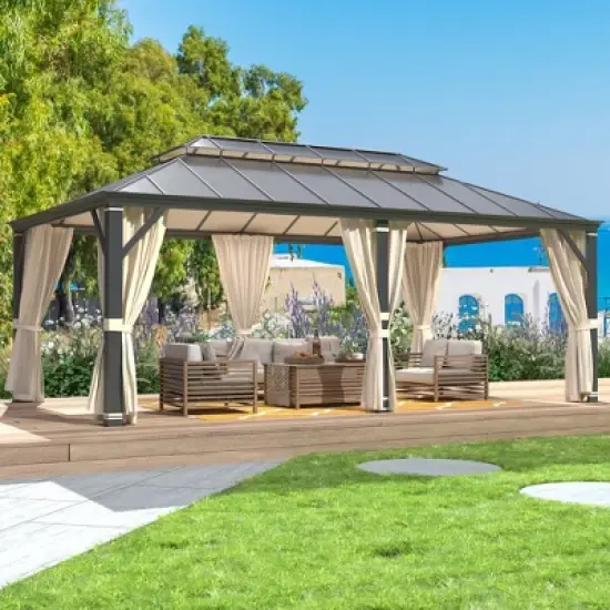 EROMMY 12'x20' Hardtop Gazebo, Permanent Outdoor Aluminum Patio Gazebo with Aluminum Composite Double Roof for Patio Lawn and Garden image {1}