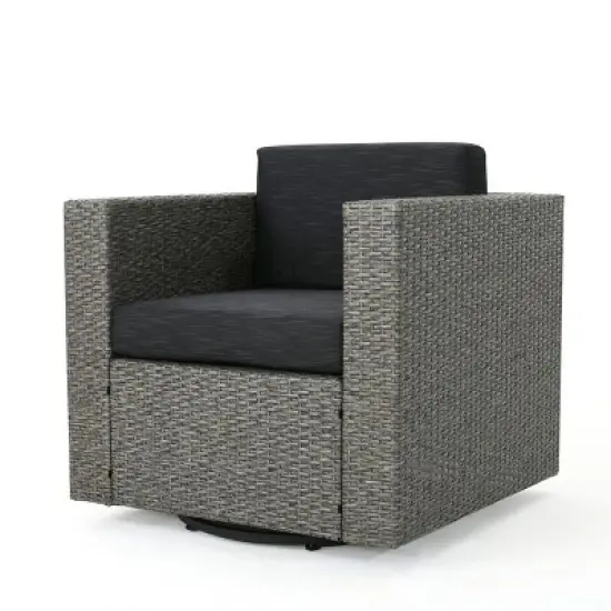 FIONECA Swivel Patio Chair with Cushions, Outdoor Single Rattan Chair with 360&iexcl;&atilde; Rotation, Mix Black Wicker / Dark Grey Cushion image {8}