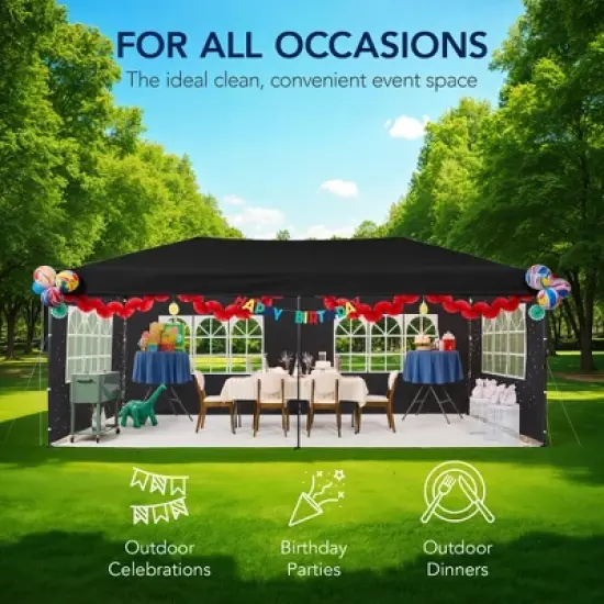 Best Choice Products 10x20ft Party Tent Pop Up Canopy Easy Setup w/ 1-Button Setup, Wheeled Case, 4 Weight Bags image {7}