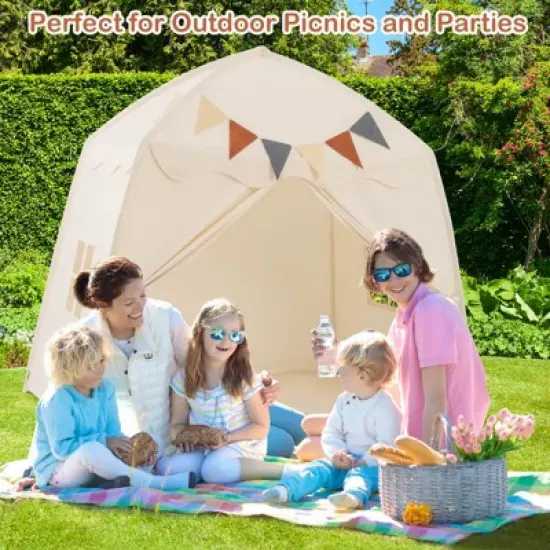 Costway Kids Play Tent w/Flags and Globe String Lights for 3-12 Years Old Indoor Outdoor image {3}