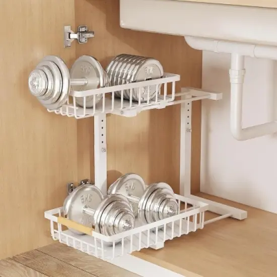 Boersma Adjustable Height 2-Tier Metal Drawer Organizer &ndash; Under Sink Storage Rack with Sliding Baskets for Kitchen, Bathroom, Pantry，Black image {5}